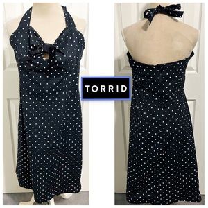 Torrid, Sleeveless Mid Length, Navy & White Polka Dots Sundress